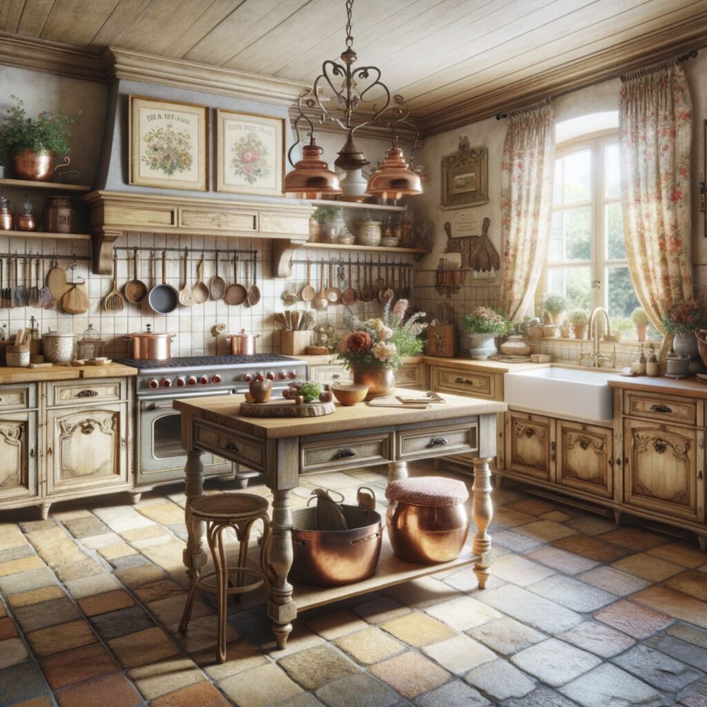 Savor the heart of the home in this French country kitchen, where rustic charm meets modern convenience, inviting memorable meals and warm gatherings.